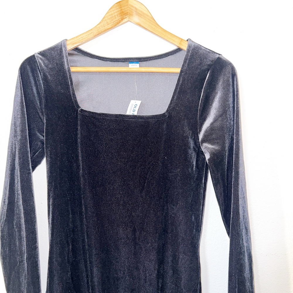 Old Navy velvet black jack long sleeve square neck bodysuit new - Picture 2 of 11